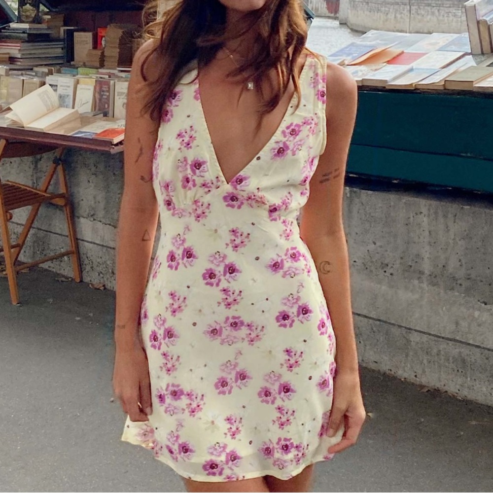 Princess Polly Floral Mini Dress in Cream and Pink